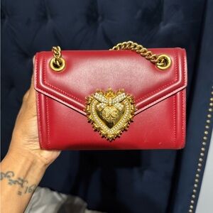 Red Designer Chain Shoulder Bag D&G